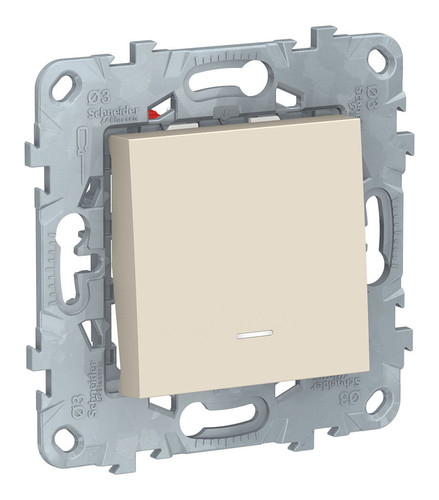 Переключатель 1-клавишный перекрестный Schneider Electric UNICA NEW, с подсветкой, скрытый монтаж, бежевый